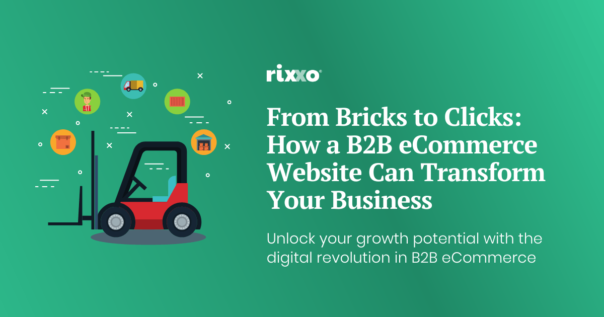 From Bricks to Clicks: How a B2B eCommerce Website Can Transform Your Business illustration of a fork-lift truck and a b2b eCommerce website
